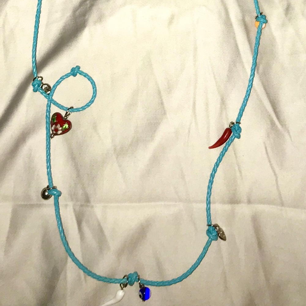 Bloomingdales Glass and Beads Leather Necklace
